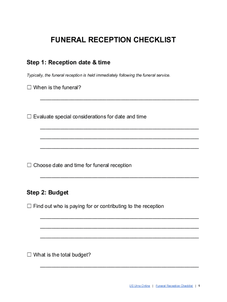 Fillable Online How to Plan a Great Funeral Reception 14 Item