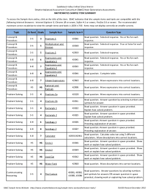 Fillable Online Smarter Balance Sample Items website summaries-Math.xlsx Fax Email Print - pdfFiller