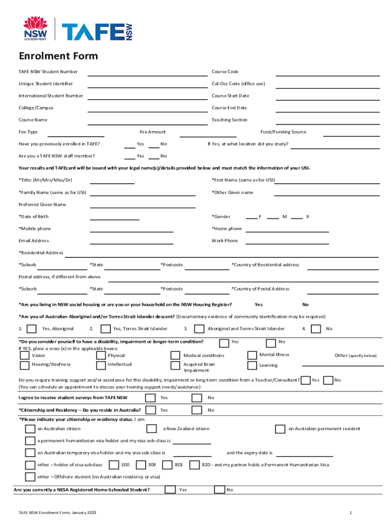 tafe enrolment form Preview on Page 1