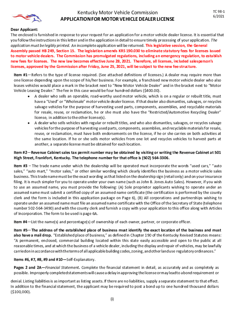 Fillable Online mvc ky Application for Motor Vehicle Dealer License Fax