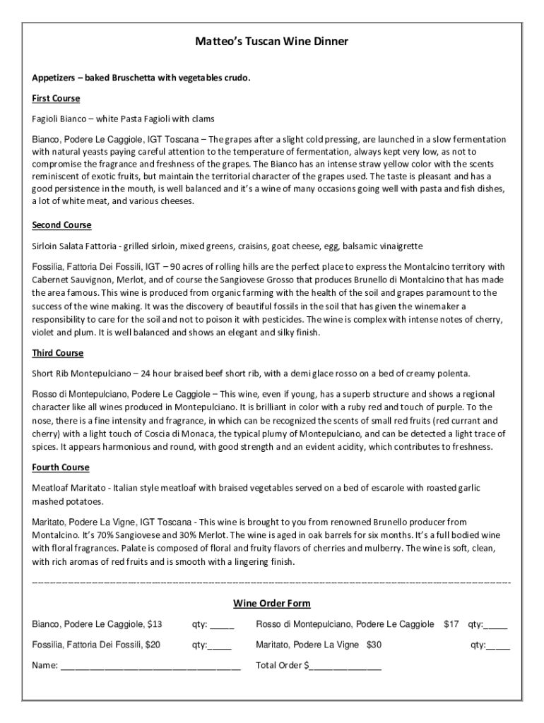 Fillable Online Matteo's Trattoria's Menu: Prices and Deliver ...