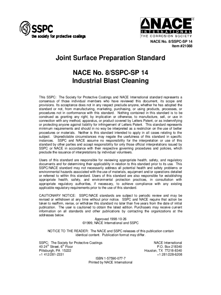 Fillable Online Joint Surface Preparation Standard NACE No. 8/SSPCSP