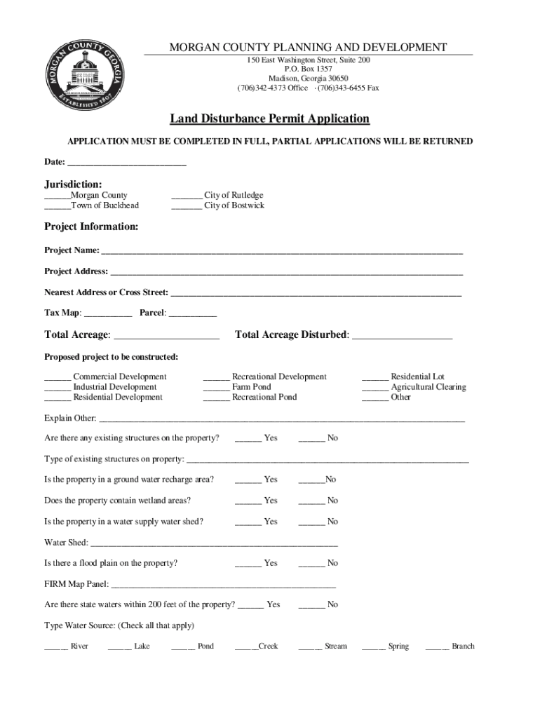 Fillable Online Land Disturbance Permit Application Fax Email Print