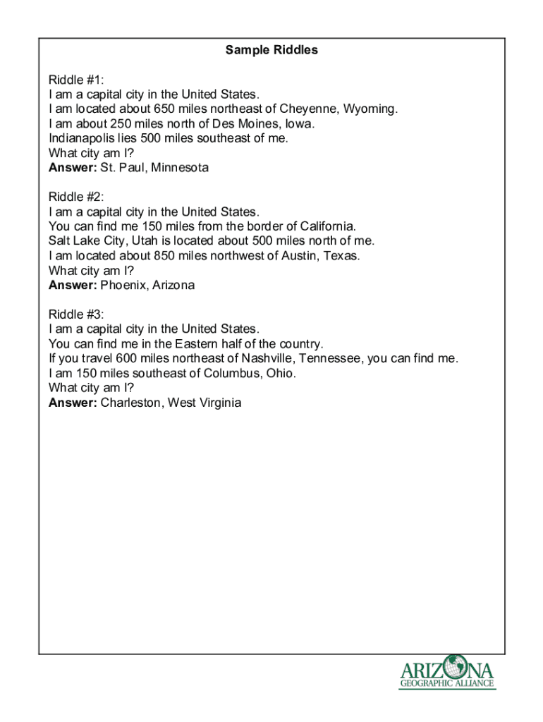 Fillable Online geoalliance asu 101 Best Riddles for Kids and Adults