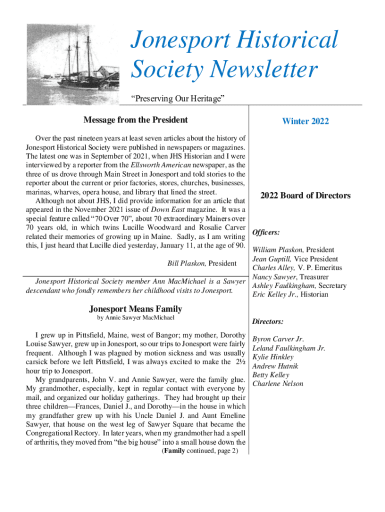 Fillable Online Jonesport Historical Society strives to preserve local