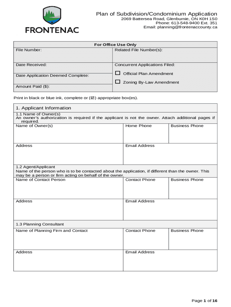 Application Plan of Subdivision or Condominium.pdf Doc Template pdfFiller