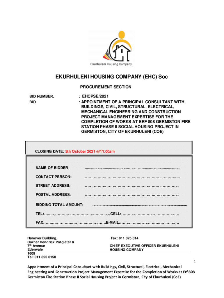 Fillable Online Appointment of services providers to The Ekurhuleni