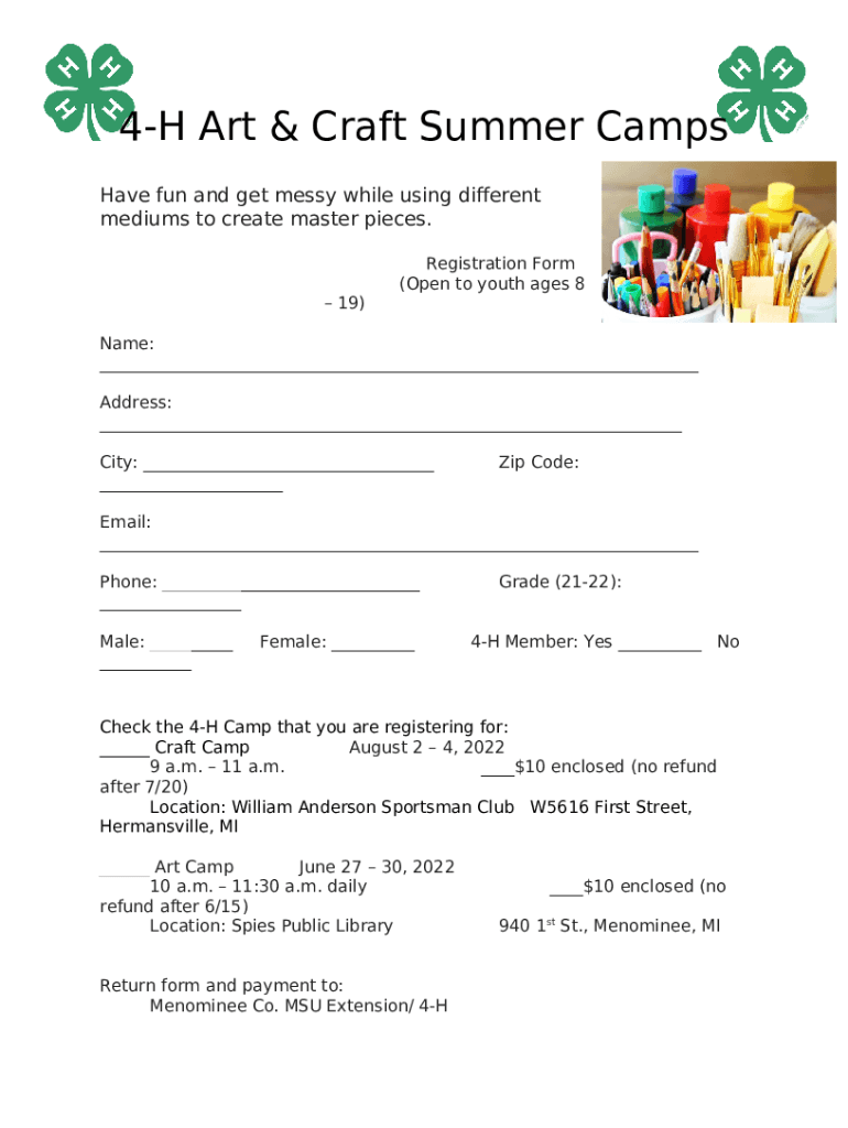 Arts & Crafts4-H Youth Development Program Doc Template | pdfFiller