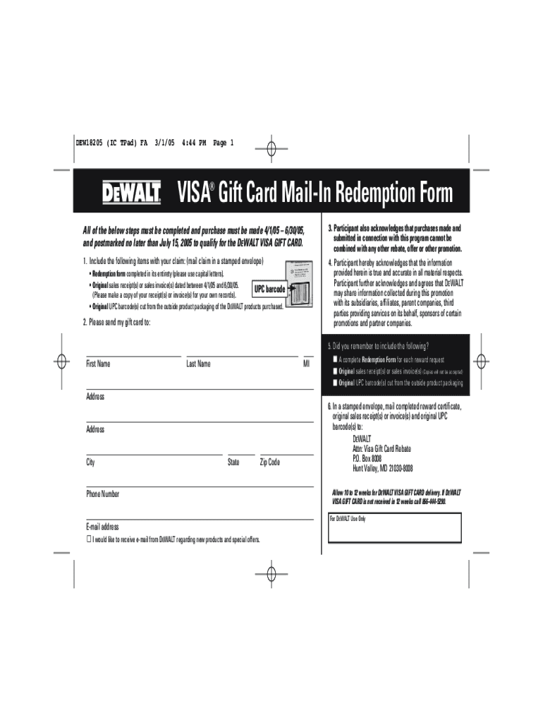 Fillable Online VISA Gift Card MailIn Redemption Form Fax Email Print