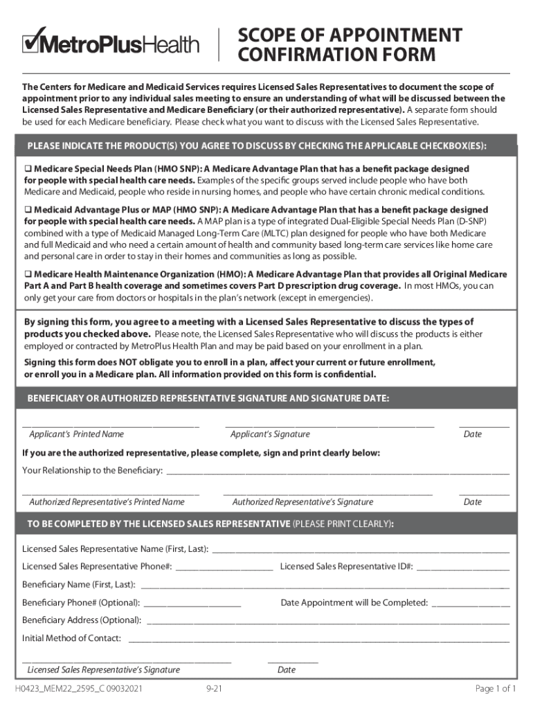 Fillable Online SCOPE OF APPOINTMENT CONFIRMATION FORM. Chapter 2 Medicare Advantage