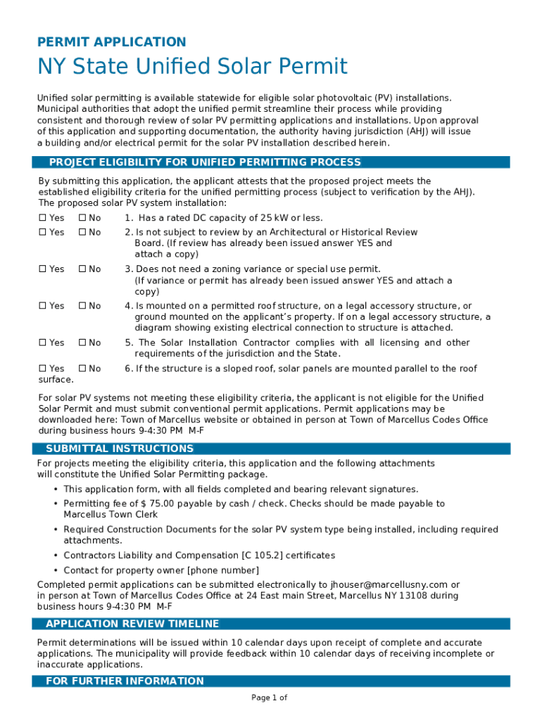 Solar Permit Application Town of Marbletown Doc Template pdfFiller