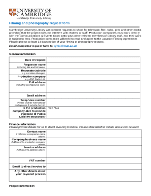 Filming and photography request Doc Template | pdfFiller