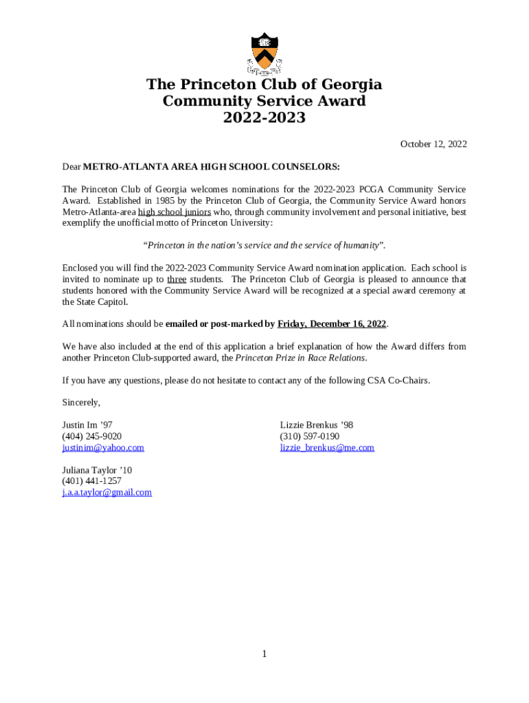 The Princeton Club of Georgia Community Service Award - georgia