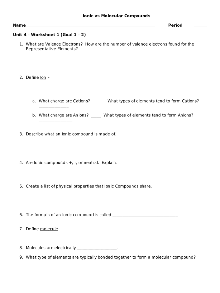 Valence Electrons And Ions Worksheet Doc Template PdfFiller