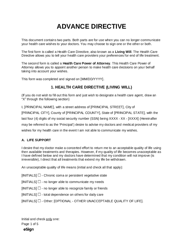 Advance Directive Template Doc Template pdfFiller