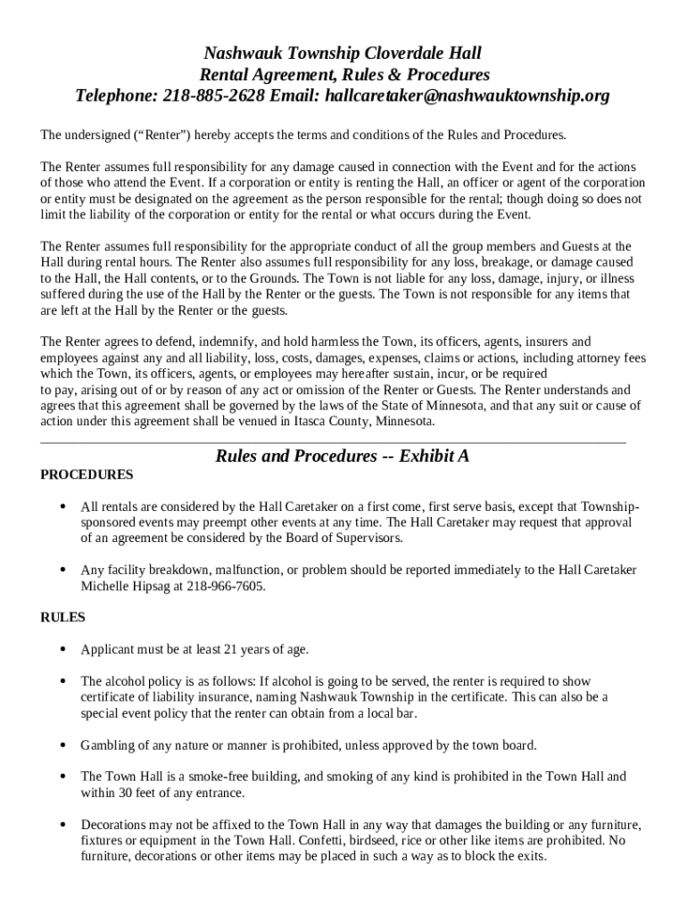 Nashwauk Township Rental Agreement Doc Template pdfFiller