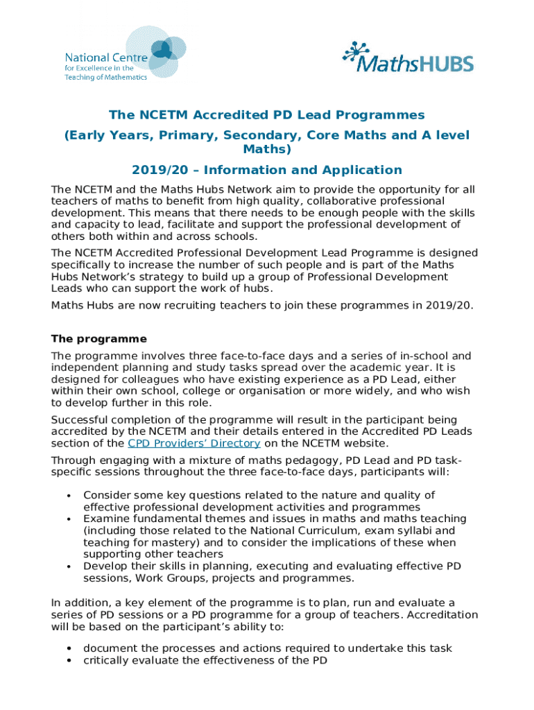 PD Lead Application and Ination NCETM Doc Template pdfFiller