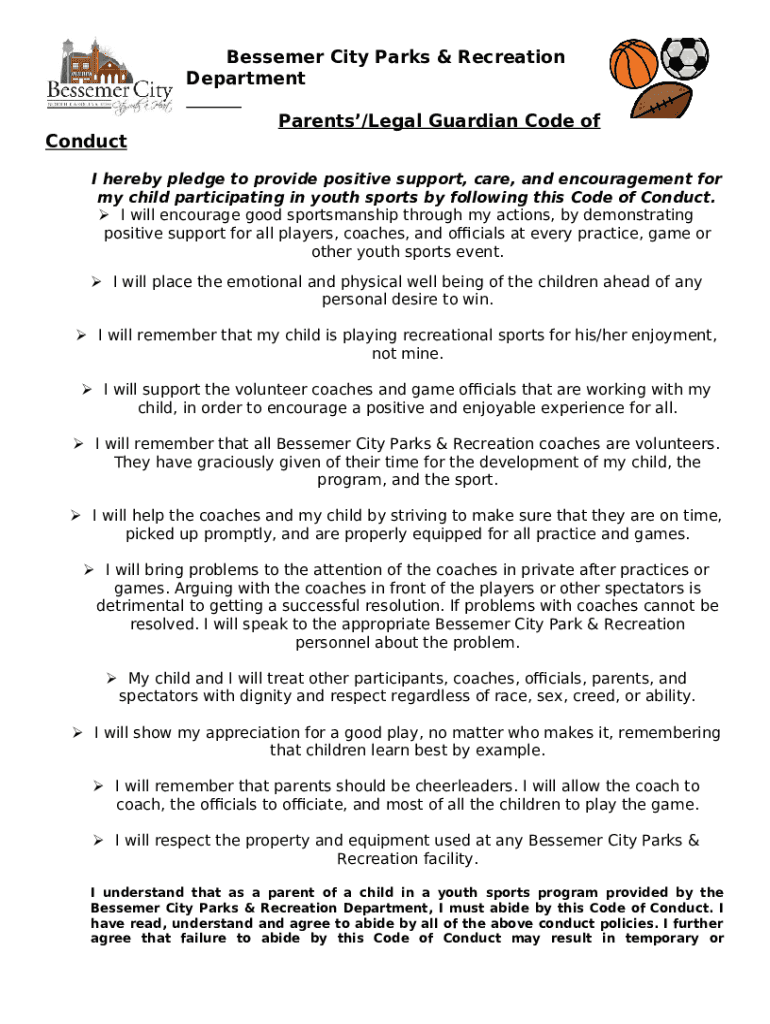 Parks and Recreation The City of Bessemer Doc Template pdfFiller