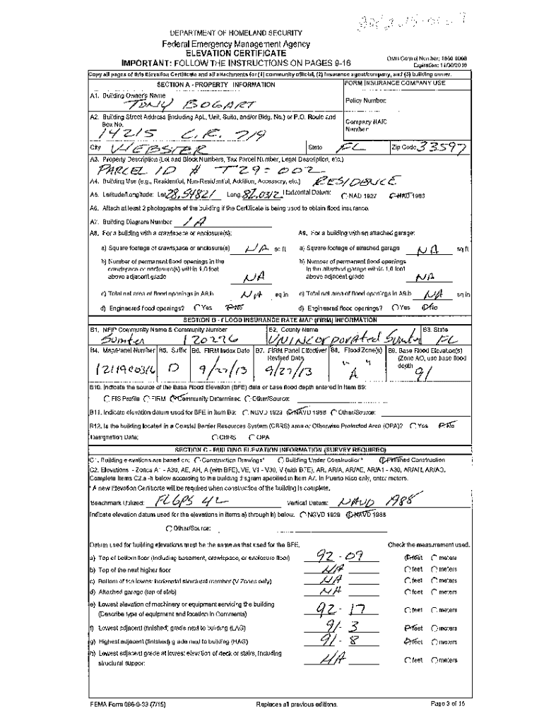Fillable Online Elevation Certificate/Floodproofing Certificate - OMB ...
