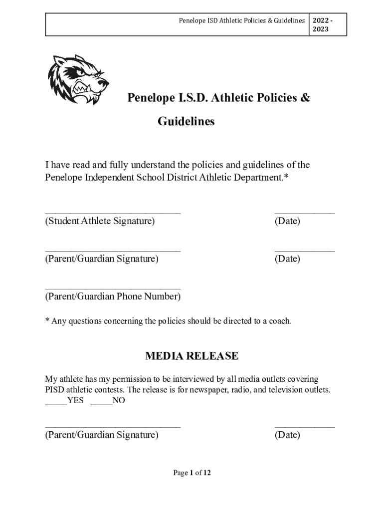 Fillable Online Athletic Forms Penelope Independent School District