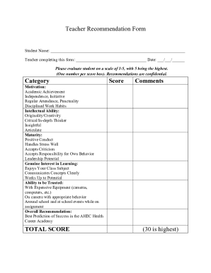 Fillable Online Teacher Recommendation Form Template - Jotform Fax ...