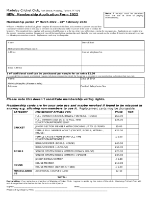 renewal / new membership forms 2022 - Madeley Cricket Club