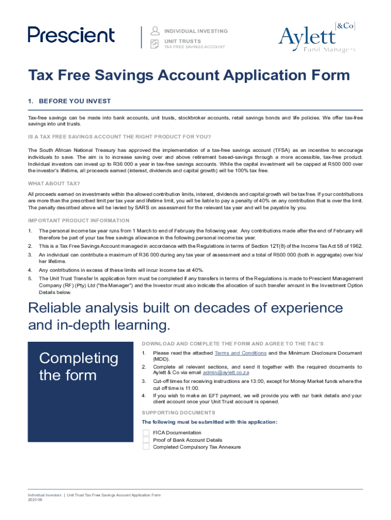 Fillable Online What is a TFSA (TaxFree Savings Account)? TD Bank