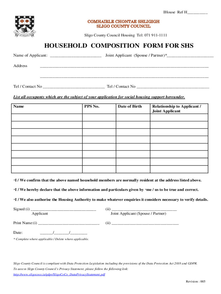 HOUSEHOLD COMPOSITION FORM FOR SHS Preview on Page 1