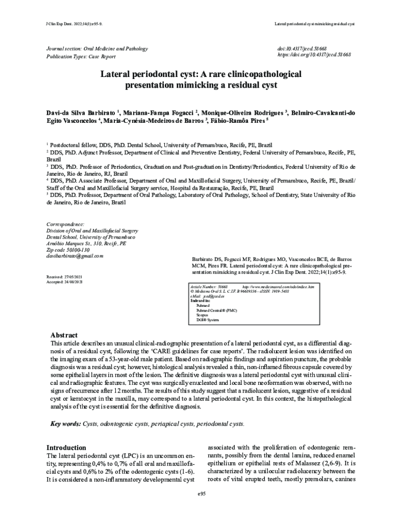 Fillable Online Lateral periodontal cyst report of case and review