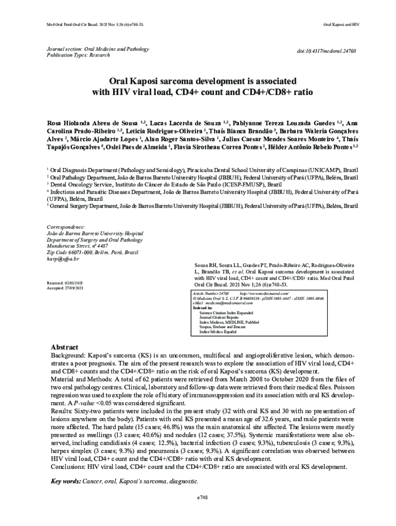 Fillable Online Oral Kaposi's A Case Report and Literature