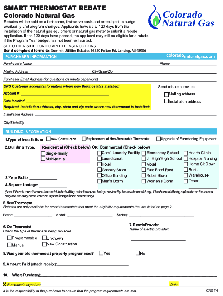 Fillable Online Commercial Smart Thermostat Rebate Application Form Fax ...