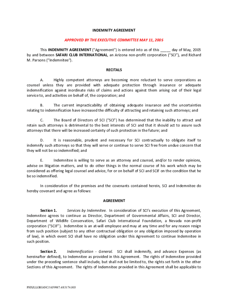 Fillable Online Form of Indemnity Agreement Fax Email Print pdfFiller