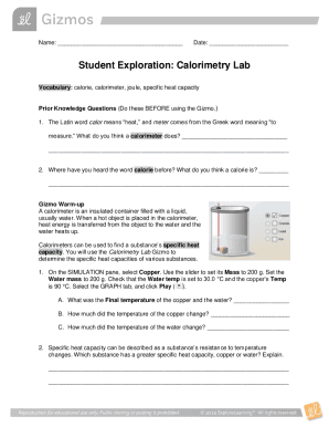 Calorimetry Gizmo Lab - Name: Date: Student Exploration