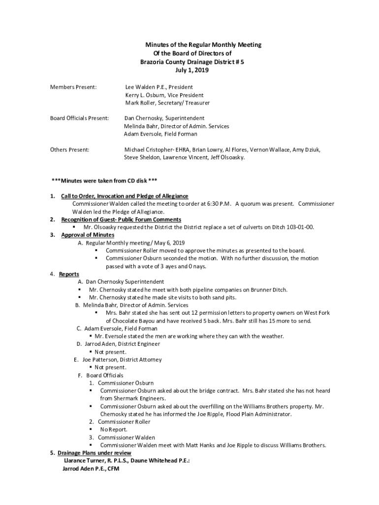 Fillable Online Board of Directors Brazoria County Appraisal District