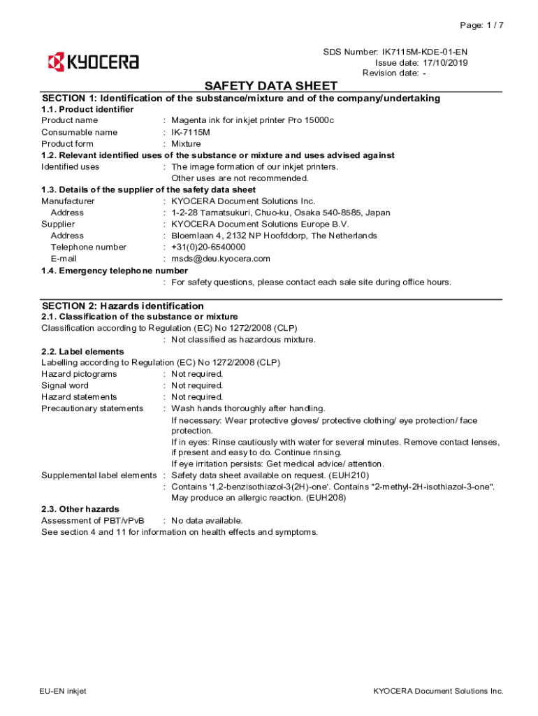 Fillable Online Safety Data Sheet ThistlePro FastSet Finish British