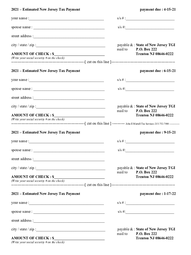 Fillable Online NJ Gross Income Tax Declaration of Estimated Tax Fax ...