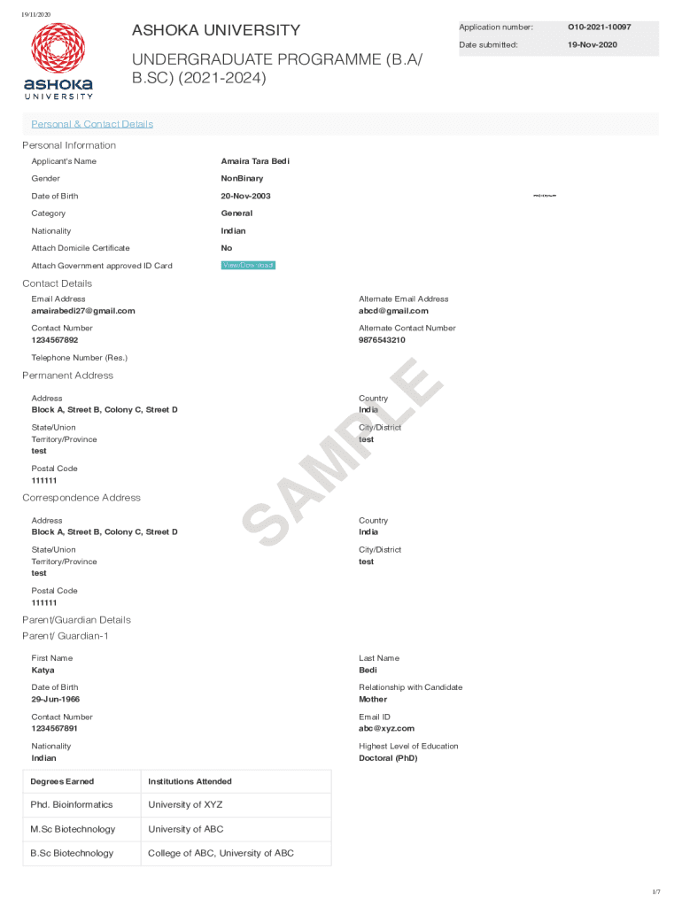 Fillable Online ASHOKA UNIVERSITY Fax Email Print pdfFiller