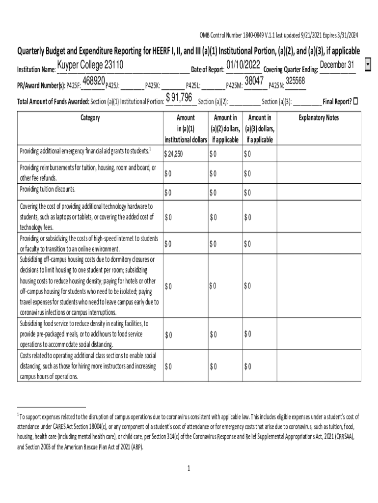 Fillable Online CRRSAA and ARP (a)(1) Student Grant Programs, and
