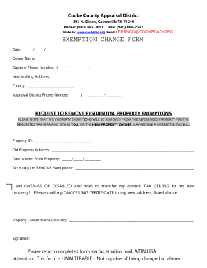 Texas Residential Property Exemption Removal Request