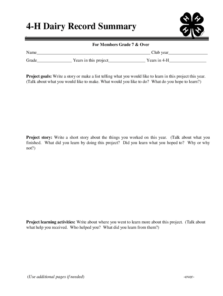 Fillable Online Record Books &amp; Project Completion - Montana 4H Fax ...