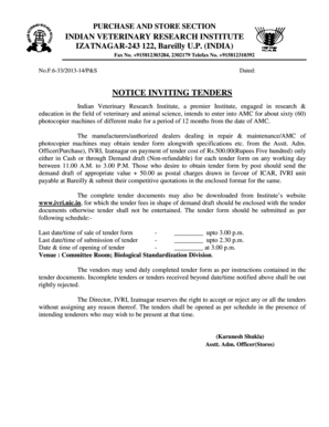 NOTICE INVITING TENDERS - Indian Veterinary Research Institute