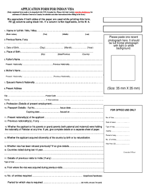 Indian Visa Application Form