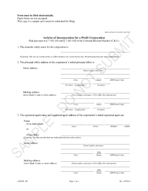 Colorado Articles of Incorporation for a Profit Corporation