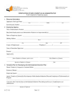 Verification of Employment as an Administrator