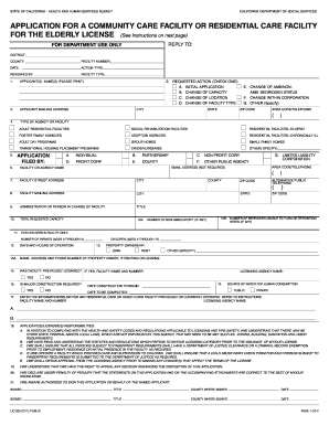 California Community Care Facility License Application