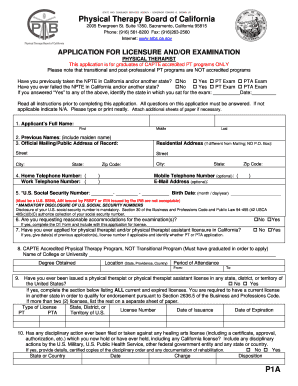 California Physical Therapist Licensure Application