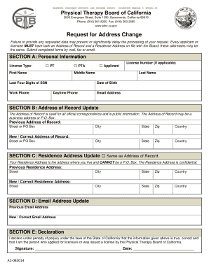 California Physical Therapy Address Change Form