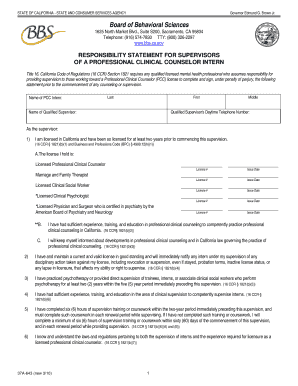 California Supervisor Responsibility Statement for PCC Interns