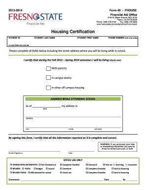 Housing Certification Form 40
