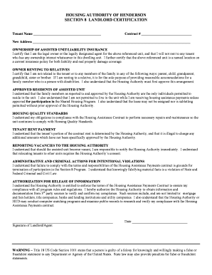 Section 8 Landlord Certification
